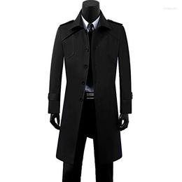 Men's Trench Coats Mens European Black Belt Spring Man Single-breasted Long Coat Men Clothes Casual Slim Overcoat Sleeve 9XL