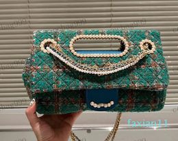 Classic Plaid Bag Flip Top Beautiful Pearl Buckle Luxury Handbag Matelasse Chain Diagonal Shoulder Bags Underarm Bag Makeup Sacoche 25cm