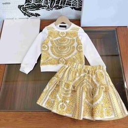 23ss designer tracksuits Dress suits for Girls Size 110-160 CM 2pcs Hot diamond logo round neck sweater and classic floral print skirt Sep25