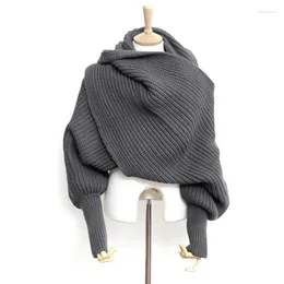 Hats Scarves Gloves Sets SupSindy European Style Winter Women Long Scarf With Sleeves Wool Knitted For Thick Warm Casual Shawl High Quality