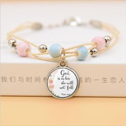 Give Thanter With A Grateful Heart Of Bible Verse Faith Quote Bracelet Christian Glass Jewellery Flower Women Bangle1271z