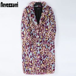 Women's Fur Faux Fur Nerazzurri Multicolor Long Colourful Leopard Print Faux Fur Coat Women Warm Thick Womens Fashions Winter Clothes 5xl 6xl 7xl 230927