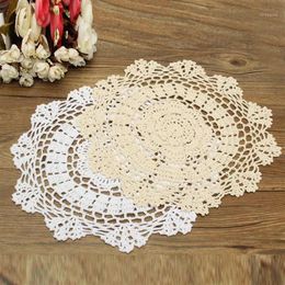 Mats & Pads Whole- 2 Colours 30cm Pastoral Round Hand Crocheted Cotton Doilies Flower Shape Placemat Coasters Table Decorative 299f