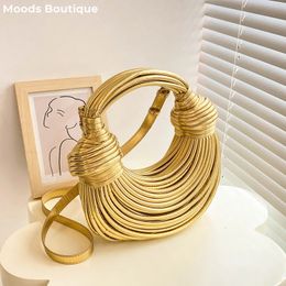 Evening Bags MOODS Luxury Evening Purses For Women Golden Noodle Knot Design Dinner Party Clutch Bag Luxury Designer Purses And Handbags 230927