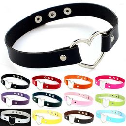 Choker Charm Female ChokerTrendy Stainless Steel Heart Colourful Leather Buckle Belt Jewellery For Women Men Maxi Colar