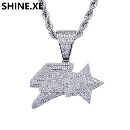 Men and Women White Gold Hip Hop Number 47 Star Pendant Necklace Charms Cubic Zircon Stone Jewellery Gifts268L