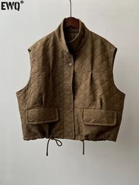 Womens Vests EWQ Women Stand Collar Sleeveless Cotton Vest Loose Versatile Button Up Autumn Winter Jacket 16U5067 230927