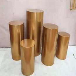 5pcs Electric Gold Mirror Iron Material Round Party Decoration Cylinder Party Wedding Decorations Plinth222t