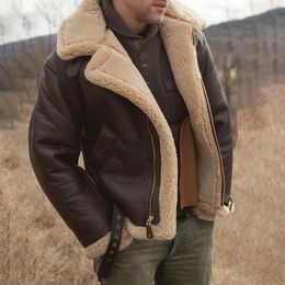 Men's Leather Faux Leather Autumn Winter Leather Jacket Men Sheep Shearling Lambskin Warm Jackets Parka Pilot Men's Natural Sheepskin Fur Coat 230927