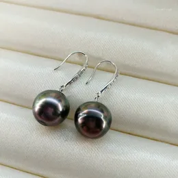 Dangle Earrings Baroque Shape Seawater Tahitian Pearl In Sterling Silver