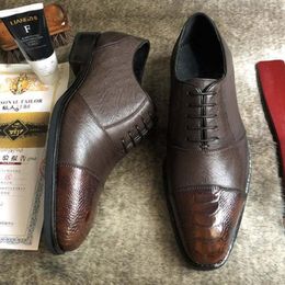 2025Dress Shoes Eyugaoduannanxie Ostrich Skin Leather Manual Business Affairs Men Real Sole