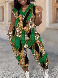 Women's Jumpsuits Rompers Plus Size Baroque Leopard Print Pocket Design Jumpsuit T230928