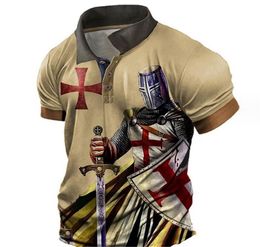 DIY Clothing Customized Tees & Polos Knight print New Men's Short Sleeve Button Printing Casual Pullover Polo Shirt