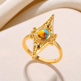 Cluster Rings Natural Stone For Women Trendy Rhomb Cross Romantic Jewellery Gold Colour Bohemia Ring Birthday Gift 2023