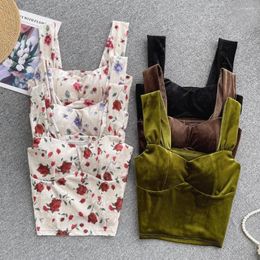 Women's Tanks French Chic Spaghetti Strap Camisoles Women Clothes Slash Neck Floral Print Tank Top Casual Summer Sexy Ladies Gallus Dropship