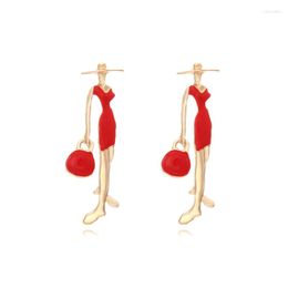 Stud Earrings Vintage Abstract Elegant Girl Gold Color Metal Cartoon Character Enamel For Women Party Accessory Jewelry Gift