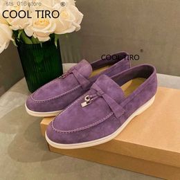 Dress Shoes Women Moccasins Suede Lazy Loafers Summer Walk Shoes Shallow Metal Lock Tassel Slip On Flats Purple Driving Shoes Causal Mules T230928