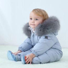 Rompers -30 Degree Russian Winter Kids Jumpsuit Real Fur Plus Velvet Children Overalls 1-4 Years Infant Little Boy Romper Snowsuit 230927