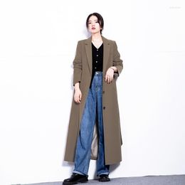 Women's Trench Coats Solid Single Breasted Suit Collar Long Thin Windbreaker Elegant Commuter Temperament Over Knee Coat Lady's Clothes