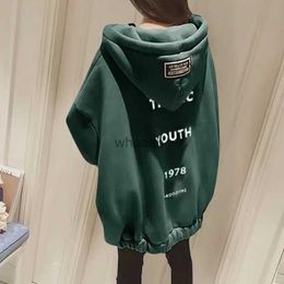 Women's Hoodies Sweatshirts Autumn Winter Plus Velvet Warm Streetwear Zip-up Oversized Long Sweatshirt Women Fleece Hoodies Jacket Pocket Thicken Outwear YQ230928