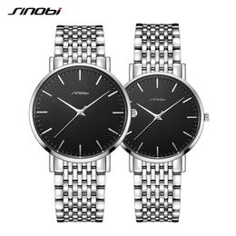 SINOBI SET Couple Watches Top Luxury Quartz Mans Watch Stainless Steel Band Ultra-thin Quartz Time Wristwatch reloj mujer212r