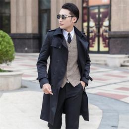 Men's Trench Coats Korean Spring Autumn Long Windbreaker Business Casual Middle-Aged And Young Black Double-Breasted Clothes