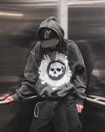 Men's Hoodies Sweatshirts Skull letter graffiti cardigan hoodie men's vintage languid versatile casual y2k jacket sweatshirt harajuku Black hoodie T230928
