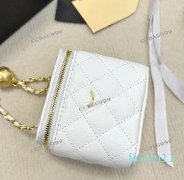 Vanity Case Box Bags Caviar Leather Crush Pearl Gold Ball Metal Hardware Crossbody Shoulder Handbags Cosmetic Case Purse Suitcase 11cm