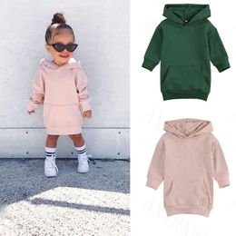 Girl's Dresses Infant Kids Baby Girl Long Sleeve Sweater Dress Solid Colour Hooded Pullover Winter Warm Top for Children 1 5Years 230928