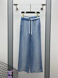 Women's Pants 2023 Letter Summer Celebrity Style Drawstring Diamond Letter Printing Gradient High Waist Straight Leg Jeans