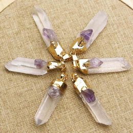 Pendant Necklaces Natural Raw Mineral White Crystal Column Reiki Healing Amethyst Necklace Charm Jewellery Wholesale 6Pcs/Lot