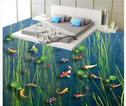 Wallpapers Custom Po Floor 3D Wallpaper Modern Art Carp Lotus Leaf Seaweed Plants Painting Self-adhesive PVC