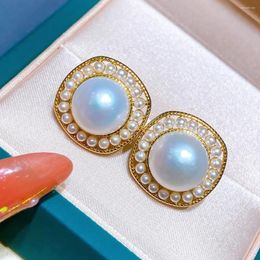 Stud Earrings Luxury Semiround Pearl Women Handmade With Mini Shell Jwelry