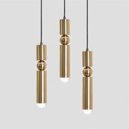 Pendant Lamps Nordic Chrome Brass Metal Design Led Light For Bedroom Bedside Study Aisle Kitchen Fixtures275L