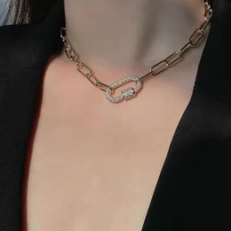 Fashion Full Rhinestone Paperclip Pendant Necklace For Women Gold Color Chunky Linked Chain Chokers Necklaces Jewelry Chains3125