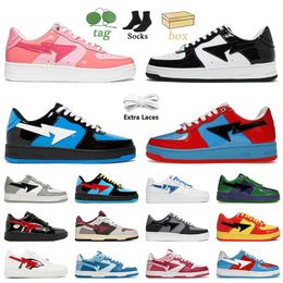 with Box Top Quality Designer Sta Sk8 Shoes Women Mens Casual Low Flat Train Colour Camo Combo Pink Green Black White Patent Leather Camouflage Platform