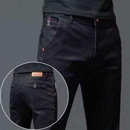 Solid Colour Cotton Black Dark Grey Jeans Men's Trousers Classic Slim Stretch Casual Korean Fashion Youth Male Denim Trousers