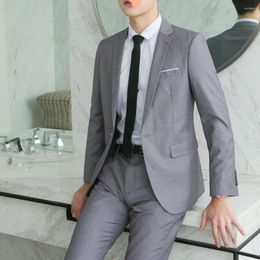 Men's Suits Men Suit Breathable Solid Color Comfortable Male Slim Notched Collar Coat Straight Pants Set Blazer Warm