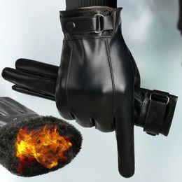 Five Fingers Gloves Mens PU Leather Winter Autumn Fleece Linings Cashmere Warm Sports Male Driving Mittens Waterproof Tactical Glove Guantes 230928