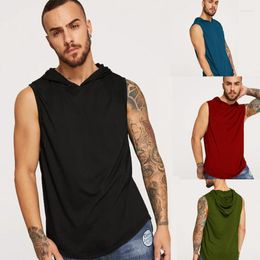 Men's T Shirts Summer Europe And The United States Thin Loose Solid Colour Hooded Round Neck Jacket Casual Vest