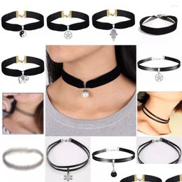 Chokers Choker Veet Lace Vintage Necklace For Women Collar Torques Neck Jewelry Black Boho Stretch Yin Yang Charm Gothic Punk Drop Del Dhy4F