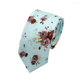 Handkerchiefs Fashion Men Floral Tie Cotton Narrow And Skinny Casual Ties For Wedding Party Groom Sky Blue Flower Women