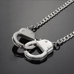 Pendant Necklaces Chian Handcuffs Necklace Mens Stainless Steel Long Gifts For Male Accessories Personality Hip Hop Rock Whole197H