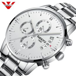 Relogio NIBOSI Luxury Famous Top Brand Men Sliver White Wristwatch Waterproof Clock Quartz Watch for Men Relogio Masculino265y