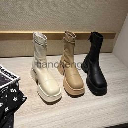 Boots Thick-soled Boots Female Autumn Chelsea Boots Female Round Head 2022 Female Roman Style PU Leather Luxury Designer Women's Boots x0928