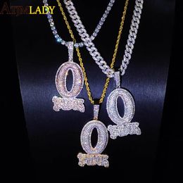 Pendant Necklaces Iced Out Letter O Block Pendant Bling Cubic Zirconia Micro Pave Cz Paved Hip Hop Men Boy Rope Chain Jewellery 230927