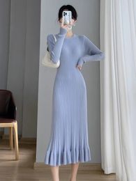 Basic Casual Dresses Thick Mermaid ONeck Long Sweater Maxi Dress for Women Elegant Casuals Female Aline Slim Sexy Knitting Autumn Winter 230927