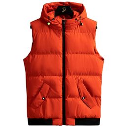 Men's Vests Orange Vest Jacket Men Sleeveless Autumn Hip Hop Streetwear Waistcoat Coat Cotton Padded Puffer 230927