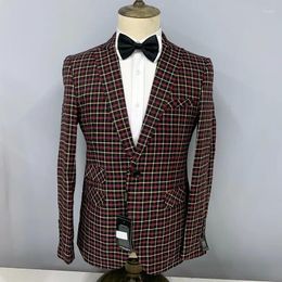 Men's Suits Formal Men Blazer Fashion Grid Print Design Red Royal Blue Suit Top Europe Size 44-54 Wholesale Sale Quality-end Costume