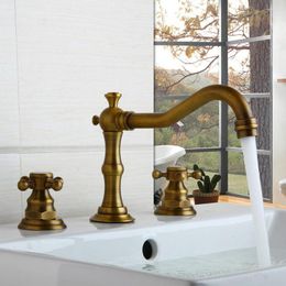 Bathroom Sink Faucets Basin Faucet Antique Brass Deck Mounted Vessel Mixer Tap Dual Handles 3 Holes Widespread